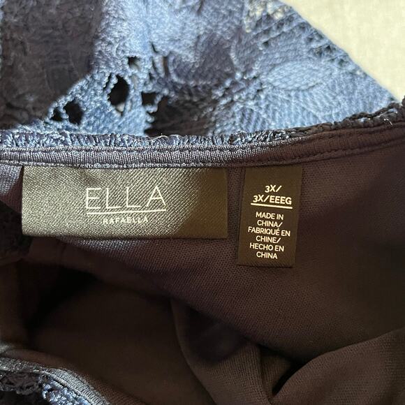 Ella Rafaella Blouse Womens 3X Blue Lace Floral Lined Boho Career Mature NEW - Picture 6 of 10